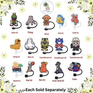 Straw Topper Characters | Stocking Stuffer | Rat Straw Topper | Robot Straw Cover | Hand Straw Cover | Fish Straw Cover | Crab Straw Cover
