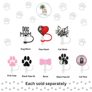 Straw Topper Animal | Dog Mom Straw Topper | Cat Mom Straw Cover | Vet Gift | Stocking Stuffer | Paw Print | Cup Accessories | Straw Charm