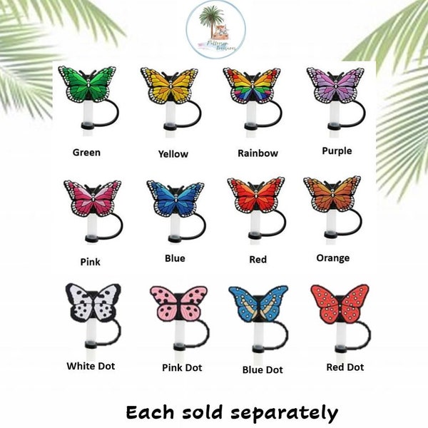 Butterfly Straw Toppers | Green | Yellow | Rainbow | Purple | Pink | Blue | Red | Garden Straw Topper | Gift for mom | Stocking Stuffer |