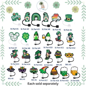 Straw Toppers St Patrick&#39;s Day and Margi Gras | Green Straw Topper | Irish Straw Cover | Cup Accessories | Gnome Straw Topper | Mouse Straw