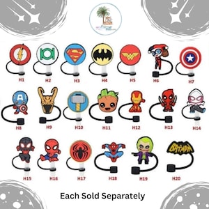 Straw Topper Superhero | Superhero Gift | Bat straw topper | Spider straw cover | Stocking Stuffer | Party Accessories | Villain Straw |