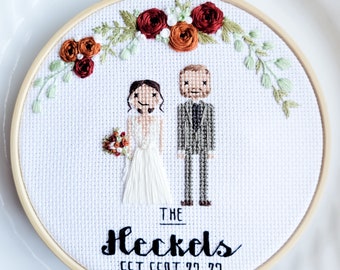 Custom cross-stitch wedding portrait