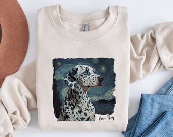 Sweat-shirt dalmatien dans le style Van Gogh, Sweat-shirt unisexe de cadeau de propriétaire de chien, maman dalmate, amoureux des chiens, cadeau pour elle