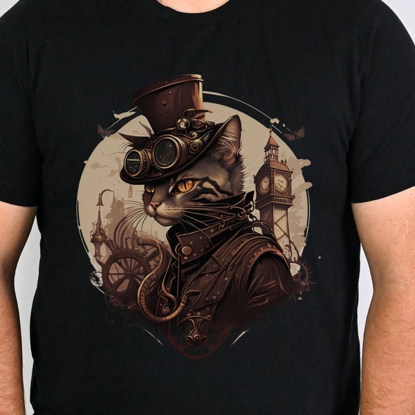 Victorian Steampunk Gentleman Cat Shirt, Steampunky, Distopian, Gears and Clockwork, Unisex Tee, Feeline lover Sweatshirt, Vintage, Retro