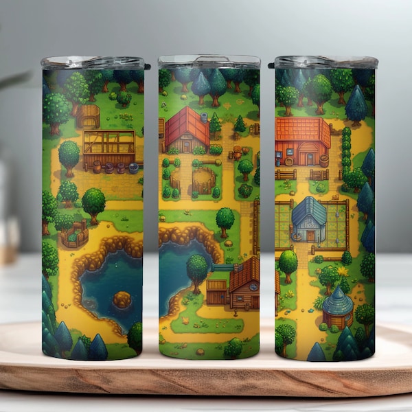 Stardew Valley Inspired Wrap, Sublimation 20 oz, Skinny, Instant PNG, PC, Switch, Harvest Moon, Farming Sim, Gamer Girl, Cozy Game, Layout