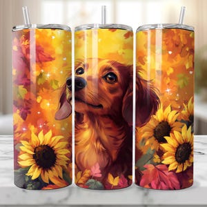 Dachshund Tumbler Wrap PNG, 20 oz Skinny Tumbler Sublimation Design Instant Digital Download Only, Dachshund Mom Dog Tumbler Wrap, Flowers