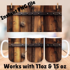 Aged Whiskey Barrel Mug Sublimation Template, Cricut Mug Press, Mug Wrap Design PNG, Coffee Mug Sublimation Design, PNG Digital Download