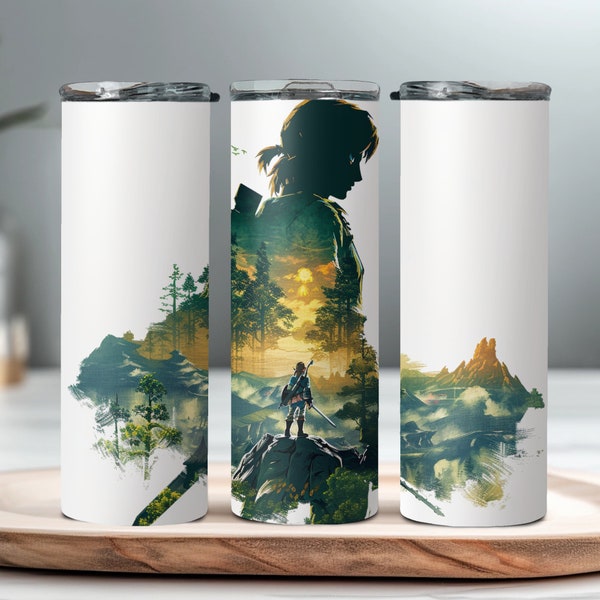 Link Tumbler Wrap, Sublimation 20 oz, Skinny, Instant PNG, Zelda, Triforce, Video Games, Watercolor, Kids, Nerdy, Gamer, Dad, BoTW, Hero,