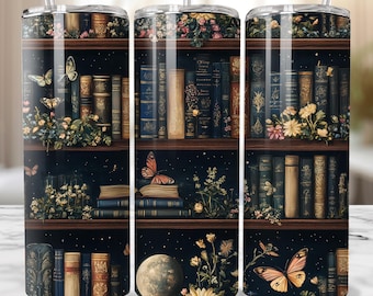 Book Lover Tumbler Wrap, Old Books PNG, Tumbler Wrap For Reader, Library Gifts 20oz Tumbler Sublimation Design, Tumbler PNG File, Witchy