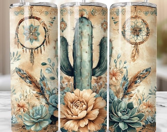 Boho Western Aztec Tumbler Wrap, 20 oz Tumbler Sublimation Designs, Country Tumbler Wrap, Cactus Tumbler, Succulent PNG Country Girl Tumbler