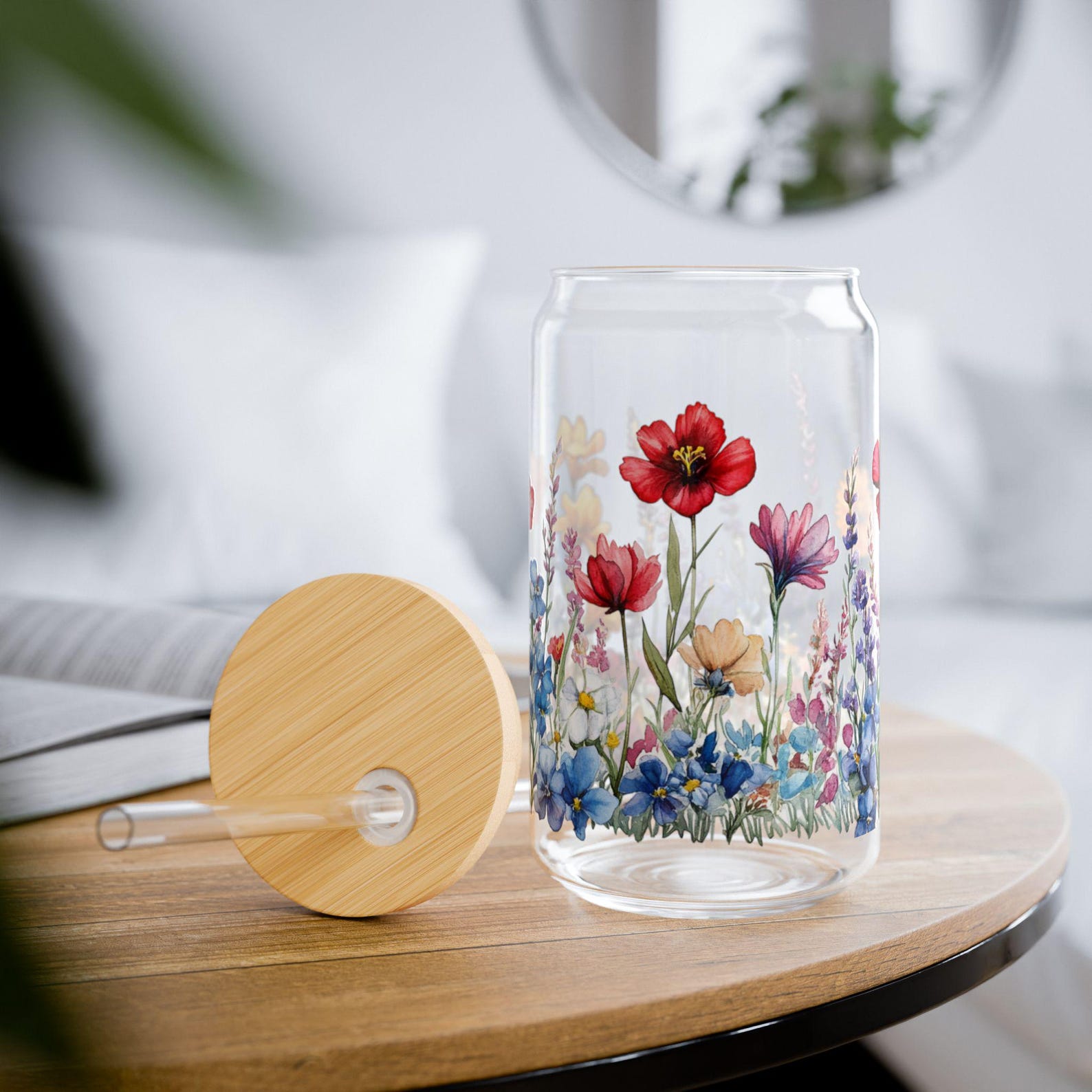 Boho Wild Flower Libbey Glass Wrap Png, Retro Boho Floral 16oz Libby ...