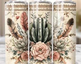 Boho Western Aztec Tumbler Wrap, 20 oz Tumbler Sublimation Designs, Country Tumbler Wrap, Cactus Tumbler, Succulent PNG Country Girl Tumbler