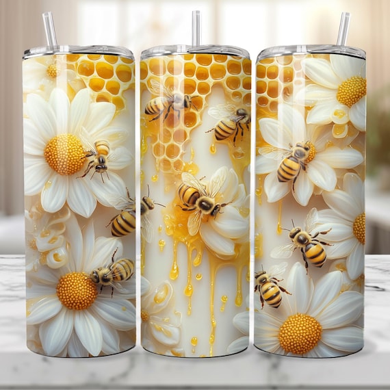 Bee Honeycomb Floral Tumbler Wrap, 20oz Skinny Tumbler wrap Sublimation Digital Download PNG, Beehive Tumbler Design, Bee Tumbler Gift