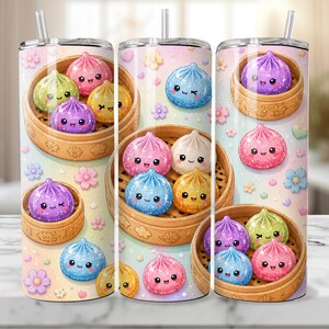 Dumpling Tumbler Wrap PNG, 20oz Skinny Tumbler, Kawaii Dumpling Cup Design, Pastel Rainbow Glitter, Cute Food Sublimation, Glitter Dumplings