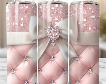 Plantilla para vaso 3D Glam de color rosa claro suave y medio envolvente/sublimación/vasos rectos de 20 oz/diseños PNG/diseño de vaso de lujo, Girl Boss