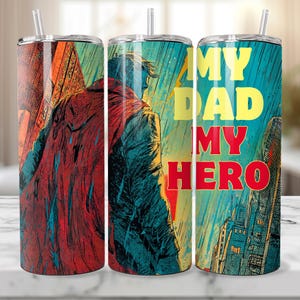 Dzień Ojca Bohater Tumbler Wrap, Sublimacja 20 oz, Cienki, Instant PNG, Bohater komiksu, Tata, Najlepszy tata, Mój tata, Mój bohater, Pop Art, Superbohater