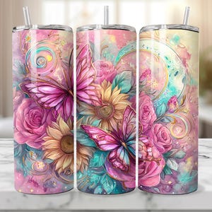 Celestial Boho Spring Butterfly 20 oz Skinny Tumbler Sublimation Design Digital Download PNG Instant DIGITAL ONLY, Tumbler Wrap, Moon, Witch