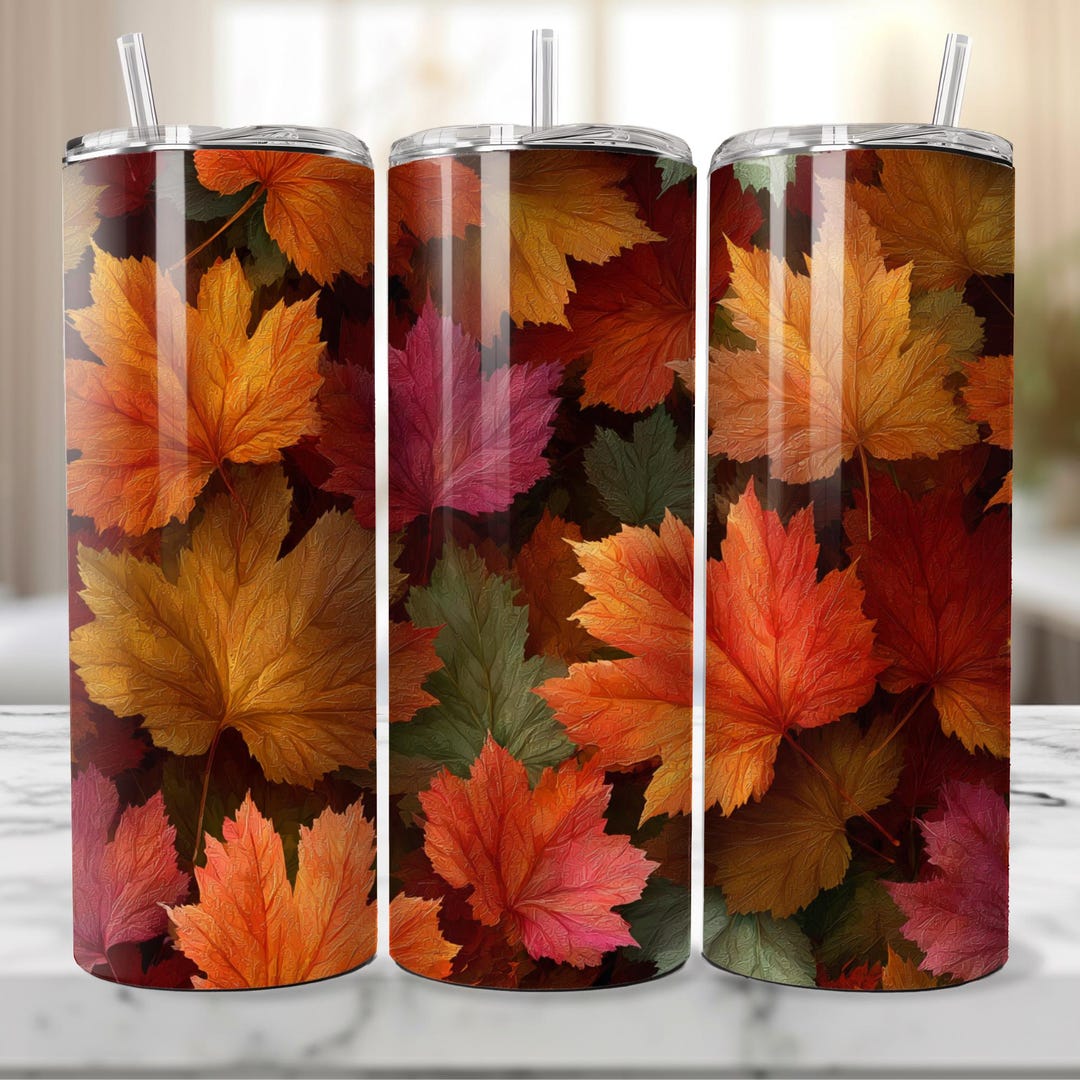 Fall PNG Leaves Halloween Skinny Tumbler 20oz Wrap Seamless Design ...