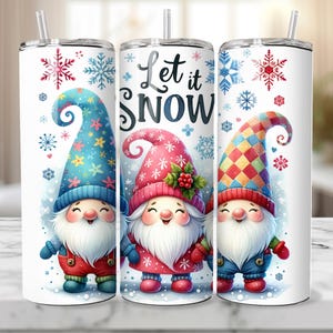 Let It Snow Gnome 20 Oz Skinny Tumbler Wrap, Christmas Gnome Sublimation Tumbler Design Template, Digital Download, Snowflake PNG design