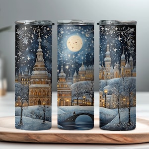 Christmas Town Wrap, Watercolor 20 oz Skinny Tumbler, Sublimation PNG, Instant Download, Christmas Wrap, Winter Season, Illustrations, Cute