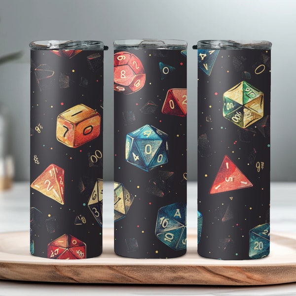Seamless DND Dice Tumbler Wrap, Sublimation 20 oz, Skinny, Instant PNG, Video Games, Gift, Kids, Nerdy, Gamer, Dad, Dungeons and Dragons, RP