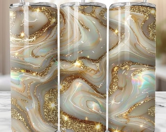 Envoltura de vaso con purpurina dorada y ópalo sin costuras, Mármol, Sublimación de 20 oz, Delgado, PNG instantáneo, Femenino, Sublimación popular, Boda, Elegante,