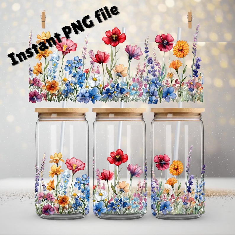Boho Wild Flower Libbey Glass Wrap Png, Retro Boho Floral 16oz Libby ...