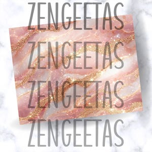 May include: Pink and white marble background with gold glitter accents. The word "ZENGEETAS" is repeated four times in black text.