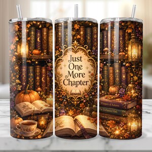 Book Lover Tumbler Wrap, Fall PNG, Tumbler Wrap For Reader, Library 20oz Tumbler Sublimation Design, Tumbler PNG File, BookTok, Pumpkins