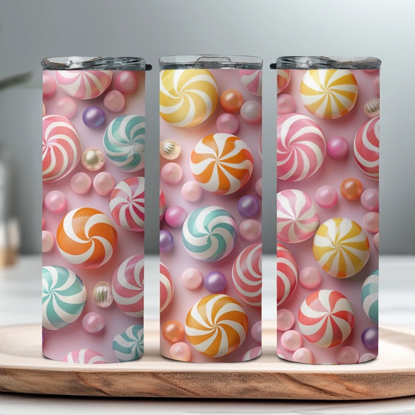 3D Pastel Candy Tumbler Wrap, Seamless, Sublimation 20 oz, Skinny, Instant PNG, Popular Sublimation, Commercial, Cute, Girly, Sweet, Pink