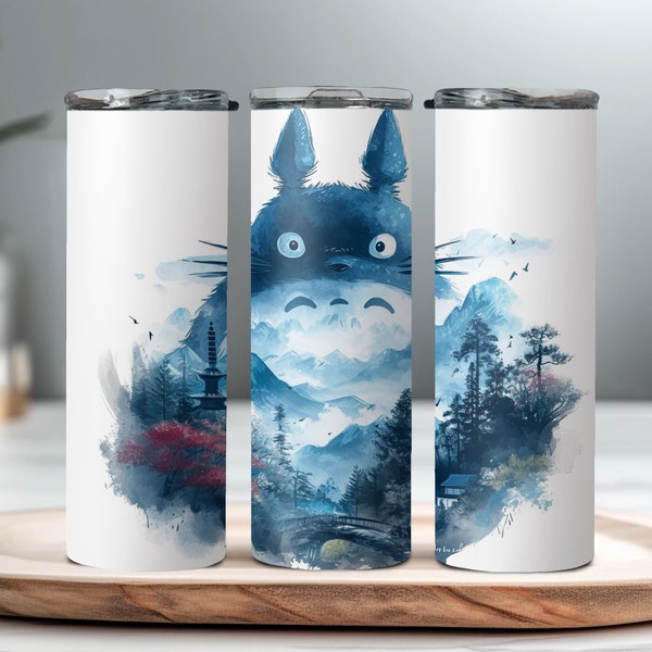 Seamless My Neighbor Totoro Tumbler Wrap, Sublimation 20 oz, Skinny, Instant PNG, Japanese, Anime Tumbler Wrap, Artsy, Watercolor, Nature