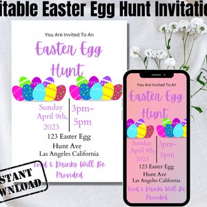 Editable Easter Egg Hunt Invitation | Printable | Egg Hunt | Invitation | Easter | Canva | D.I.Y | Digital Download |