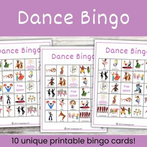 Dance Bingo, Dance Bingo Game, Dancing Bingo, Bingo Game For Dancers, Printable Dance Activities, Printable Games