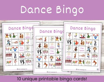 Dance Bingo, Dance Bingo Game, Dancing Bingo, Bingo Game For Dancers, Printable Dance Activities, Printable Games
