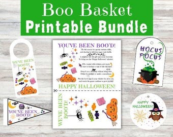 Boo Basket Printable Bundle, You've Been Boo'd Printable, Halloween Gift Tags, We've Been Boo'd Poem, Halloween Pennant Flag, Door Sign