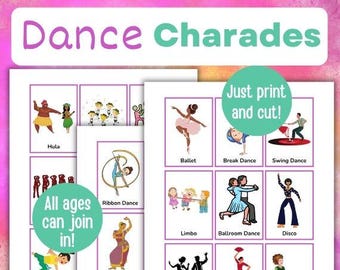 Cartas para Jogo de Mímica de Dança | Jogo para Festa Dançante | Jogo para Noite das Meninas | Atividade para Acampamento de Dança | Estúdio de Dança | Atividade para Aula de Dança | Poses de Dança