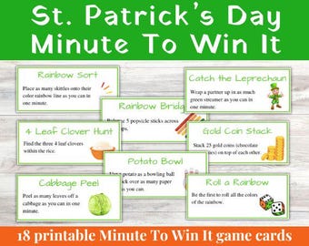 Cartões de minuto para ganhar no Dia de São Patrício / Jogos do Dia de São Patrício / Dia de São Patrício para crianças / Jogos de sala de aula / Jogos de festa / Jogo de escritório