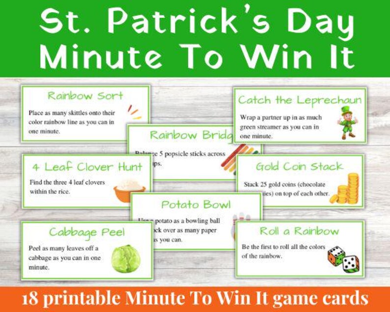 St. Patrick's Day Minute to Win It Cards / St. Patrick's Day Games ...