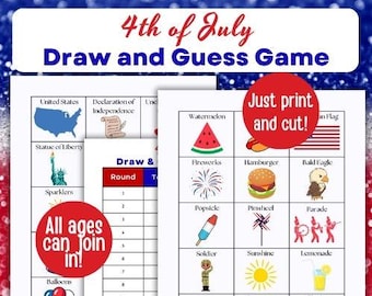 Jogo de Desenhe e Adivinhe para o 4 de Julho | Atividade para o Dia da Independência | Jogos em Família para o 4 de Julho | Jogo para Festa de Verão | Jogo para Acampamento | Noite de Jogos nas Férias