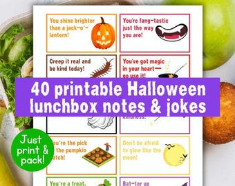 Halloween Lunch Box Notes | Halloween Jokes | Halloween Cards | Lunch Box Notes | Lunchbox Cards | Kids Jokes | Lunchbox Notes | Halloween