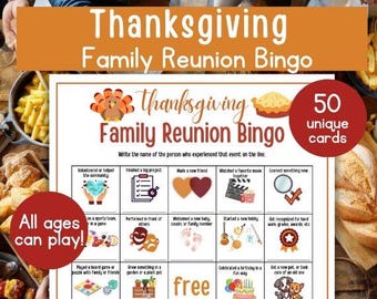 Bingo de Reunião Familiar para o Dia de Ação de Graças | Jogos para Reunião Familiar | Bingo de Ação de Graças | Bingo de Ação de Graças com Amigos | Jogos de Ação de Graças | Bingo de Feriado