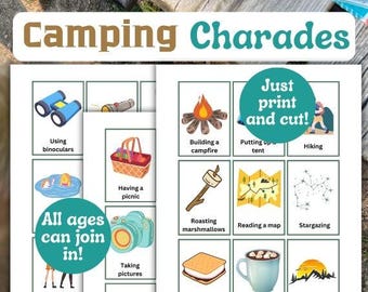 Camping Charades Game Cards | Camping Game Ideas | Summer Camp Games | Camping Printable | Camping With Kids | Lawn Games | Dramatic Play
