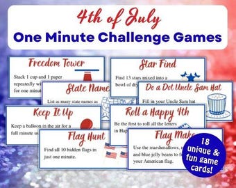 Giochi della sfida di un minuto per il 4 luglio / Serata di giochi in famiglia / Giochi per la festa del 4 luglio / Giochi per bambini / Giochi per il Giorno dell'Indipendenza / Gioco del minuto