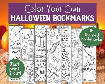 Marcapáginas de Halloween para colorear / Marcapáginas imprimibles / Página para colorear de Halloween / Colorea el tuyo / Marcapáginas para mujeres / Páginas para colorear
