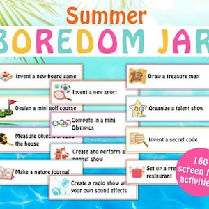 Summer Boredom Jar Printable / Summer Activity Challenge / Summer Bucket List / Boredom Busters / I&#39;m Bored Jar / Family Activity Cards