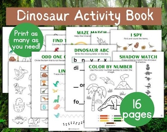 Activiteitenboek dinosaurus | Kleurplaten dinosaurussen | Dinosaurus-feestspellen | Gunst verjaardagsfeestje dinosaurus | Voorschoolse leren dinosaurussen