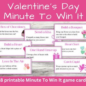 Valentine&#39;s Day Minute To Win It Game Cards / Classroom Valentines / Galentine&#39;s Day Games / Valentine&#39;s Day Games / Family Game Night