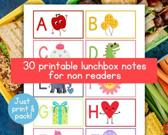Non Readers Kids Lunchbox Notes | Lunchbox Cards | School Lunch Notes | Kids Notes | Lunch Box Notes for Early Readers | Beginning Sounds