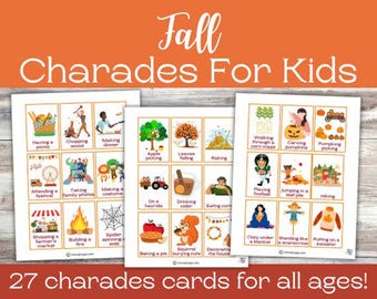 Charadas de otoño, Actividades imprimibles para niños, Actividades de otoño para preescolares, Charadas de otoño, Juegos imprimibles para el aula, Juegos para el aula