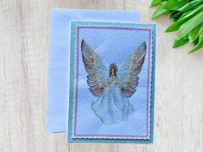 Embroidered Christmas Angel Card, Festive Metallic Embroidery Greeting ...
